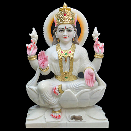 Marble Laxmi Mata Idol - 12 Inch White Marble, Polished Finish | Intricate Details, Handcrafted, Durable Material, Spiritual Significance