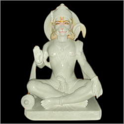 Marble Lord Hanuman Ji Idol - Marble, 12-18 Inches, White | Intricate Detail, Polished Finish, Seated Style, Religious Symbol