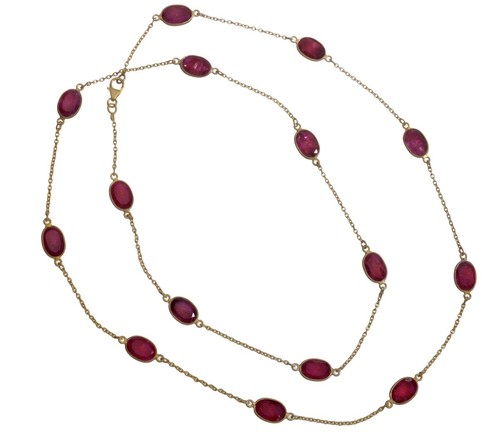 Dyed Ruby Gemstone Chain Necklace Gender: Women