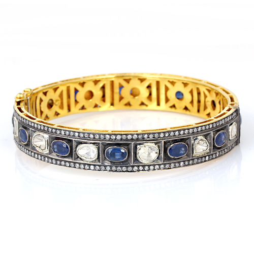 Rose Cut Diamond Blue Sapphire Bangle