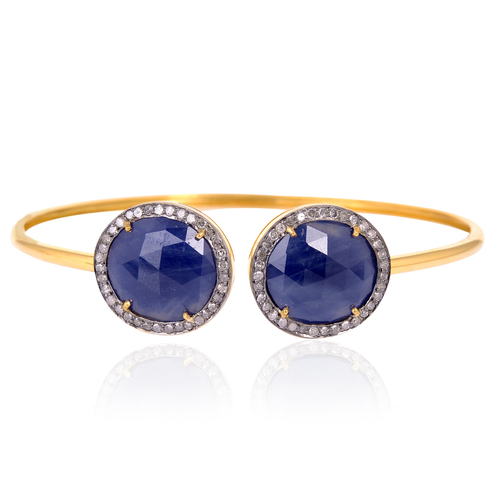 Diamond Pave Blue Sapphire Cuff Bangle
