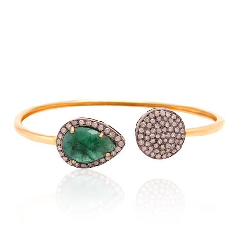 Diamond Pave Emerald Cuff Bangle