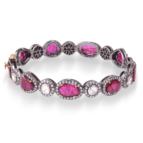 Rose Cut Diamond Ruby Gold Bangle