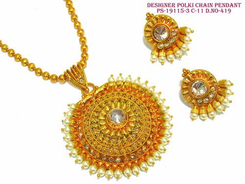 Designer Polki Chain Pendant,Polki Pendant