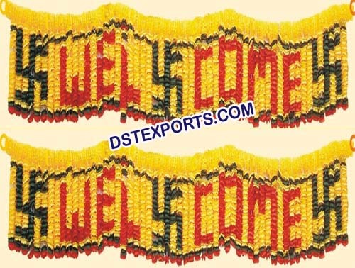 Wedding Welcome Gate Entrance Flower Bandanwars - Beads Fabric, Customizable Size, Yellow | Attractive Design, Durable, Easy to Hang, Reusable