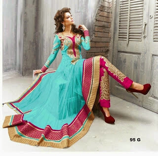 ZOYA 9000 SERIES REPLICA - Georgette Fabric, Teal Color | Gold Embroidery, Elegant Anarkali Six-Piece Set