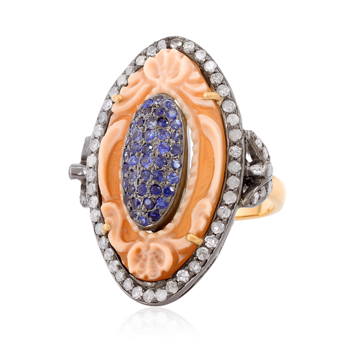 Diamond Pave Cameo Gold Cocktail Ring