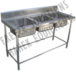 Dish Washer - Stainless Steel 3 Sink Design | Silver Finish Ideal for Hotels and Canteens