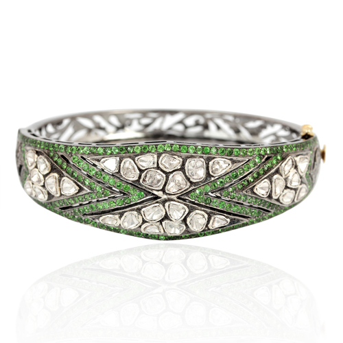 Rose Cut Diamond Tsavorite Bangle 