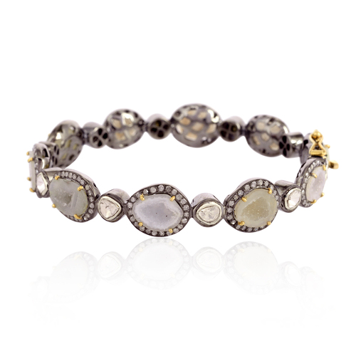 925 Sterling Silver Gold Diamond Geode Bangle
