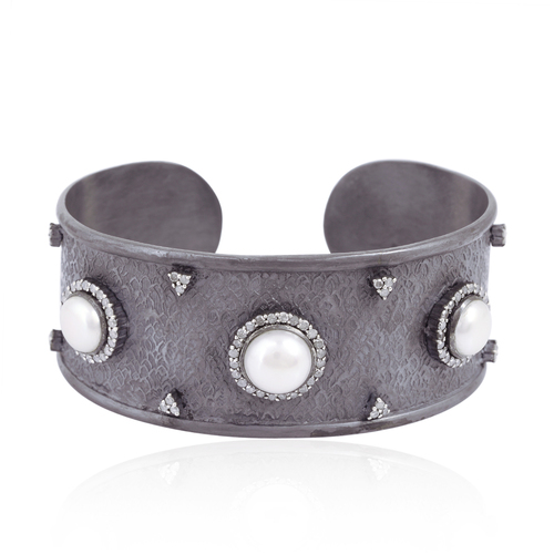 Diamond Pave Pearl Cuff Bangle