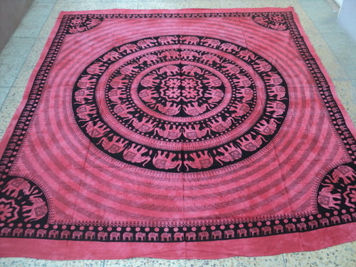 Pink And Black Printed Tapestry With Fringes