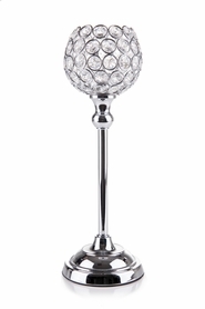 Beaded Candle Holder - Crystal & Metal, 12 inches Height x 4 inches Base Diameter, Silver Finish | Customizable Options, Elegant Design, Crystal Accents