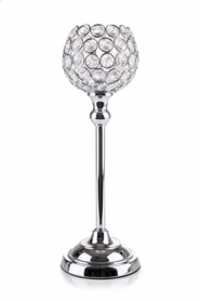 Beaded Candle Holder - Crystal & Metal, 12 Inches Height X 4 Inches Base Diameter, Silver Finish | Customizable Options, Elegant Design, Crystal Accents