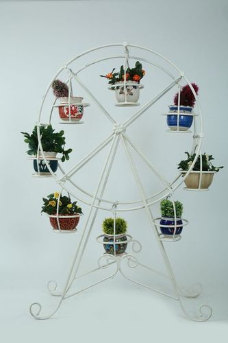 Metal Outdoor Flower Pot Stand - Metal, 48 Inch Diameter, White, 8 Pots | Elegant Design, Weather Resistant, Easy Assembly