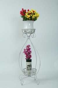 Iron Pot Stand - Iron, 12 Inch Diameter, White, 48 Inch Height | Elegant Design, Durable, Glossy Finish, 2-tier Pot Support
