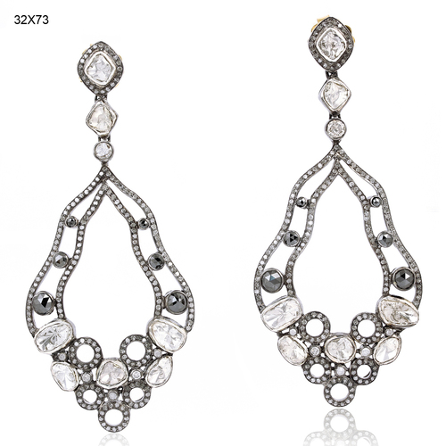 Rose Cut Diamond Gold Dangle Earrings