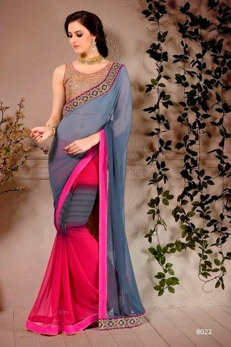 Multicolored Georgette Patch Zari Lace Border Work Saree