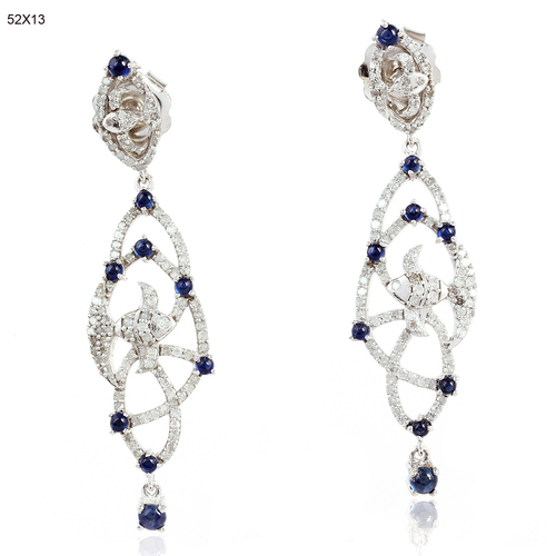 Diamond Pave Blue Sapphire Dangle Earrings
