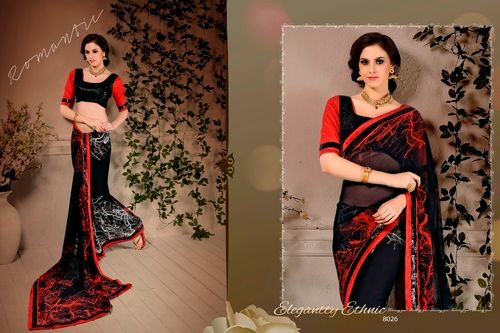 Black Georgette Sequins Zari Work Designer Saree