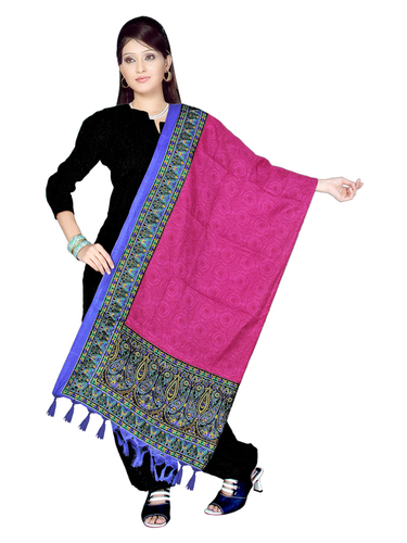 Designer Printed Dupatta - Silk, 2.5m x 1m, Pink | Soft Fabric, Border Embroidery, Vibrant Colors, Elegant Design