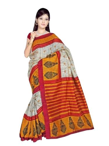 Fancy Silk Sarees - Silk, 5.5 Meters, Beige | Soft Texture, Elegant Printed Design, Vibrant Colors, Comfortable Wear