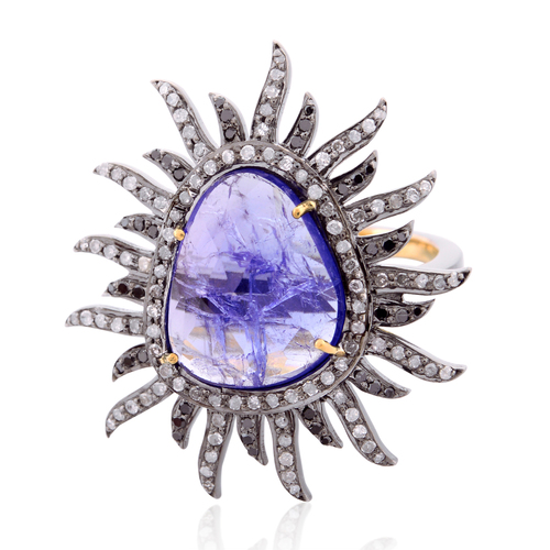 Diamond Pave Tanzanite Gold Cocktail Ring
