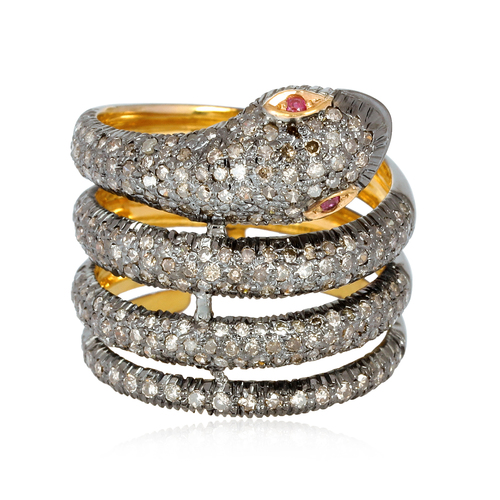 Diamond Ruby Snake Design Wrap Ring