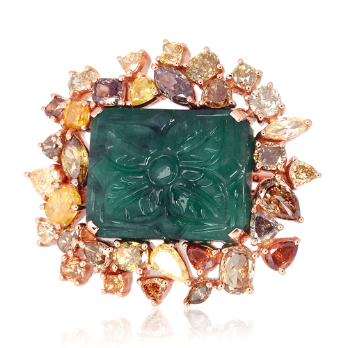18k Rose Gold Emerald Carved Cocktail Ring
