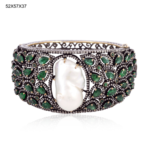 14k Gold Diamond Gemstone Bangle