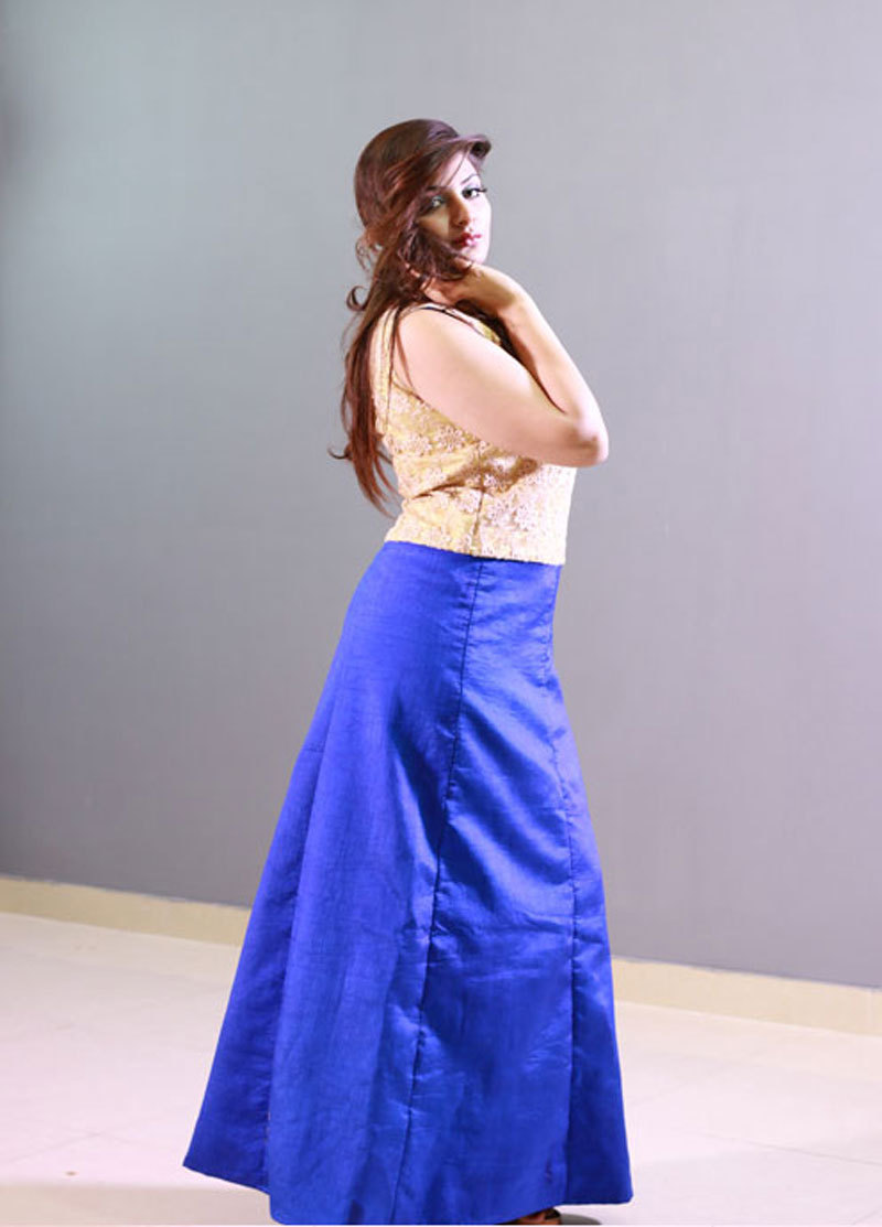 Blue and golden gown