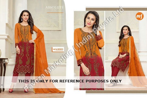 FASHINABLE DESIGNER LADIES WEAR - Georgette Maroon Suit, Semi-Stitched, Embroidered, Straight Cut, Nazneena Dupatta