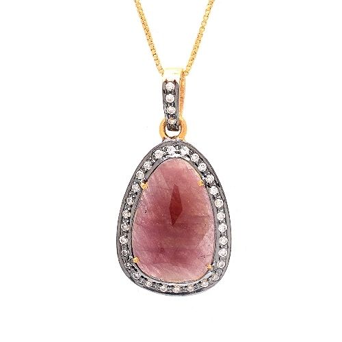 Oval Natural Ruby & Diamond Gemstone Victorian Pendant