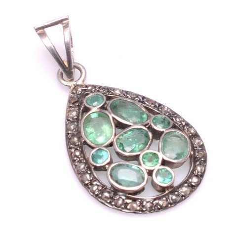 Emerald & Diamond Gemstone Victorian Pendant Gender: Women