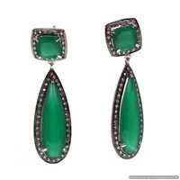 Green Onyx & Diamond Gemstone Victorian Earring