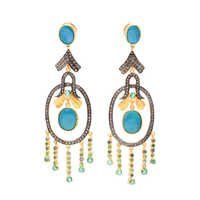 Turquoise / Blue Topaz & Diamond Gemstone Victorian Earring