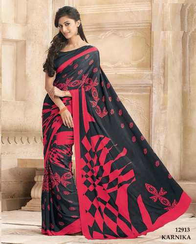 Multicolored crapesilk saree with crape silk blouse