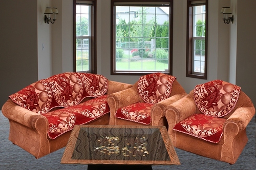 Elegant Chenille Sofa Cover - 10-Piece Set, 23x27 Inch Printed Rectangular Panels | Ideal for Home & Hotel Use, No Zipper