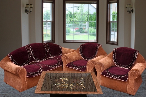 PLAIN WINE CHENILLE SOFA COVER - 10 Chenille Panels, 23x27 Inch, Embroidered Pattern, Rectangular Shape, Ideal for Home & Hotel Use