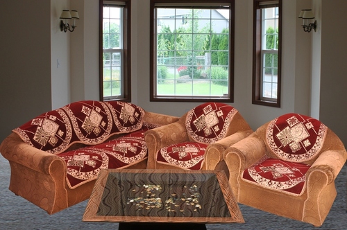 CHENILLE SOFA COVER - Chenille Fabric, 23x27 Inch, Design No 10BTSCBV574m | Rectangular Shape, Embroidered Pattern, Set of 10 Panels, No Zipper