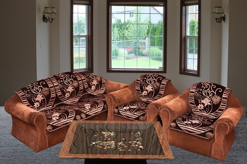 DARK CHOCOLATY 5 SEATER SOFA COVER - Polyester Cotton Chenille Sofa Panel Set, 10 Panels 23x27 inches, Embroidered Design No 10BTSCBV575c | Ideal for Home & Hotel Use