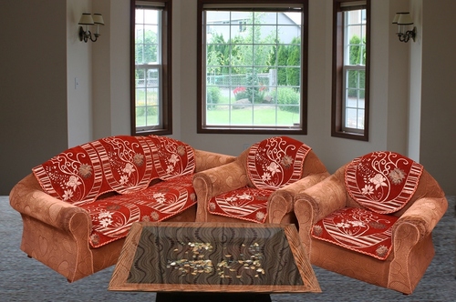 DECENT CHENILLE SOFA COVER - Chenille Fabric, 23x27 Inches (Set of 10) | Embroidered Pattern, Rectangular Shape, Ideal for Home & Hotel