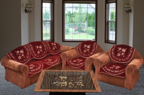 FIVE SEATER SOFA COVER - Chenille Fabric, 23x27 Inch Panels, Design No 10BTSCG36m | Embroidered Pattern, Rectangular Shape, Perfect for Home and Hotel