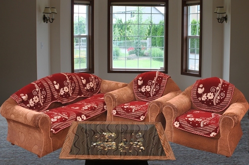 CHENILLE 5 SEATER SOFA COVER - 23x27 Inch Chenille Fabric Sofa Panel Set (10 Panels) | Embroidered Pattern, Rectangular Shape for Home & Hotel