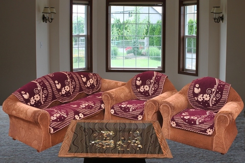 WINE CHENILLE SOFA COVER - 1 Set of 10 Panels, 23x27 Inches | Embroidered Chenille Fabric, Rectangular Shape for Home and Hotel Use