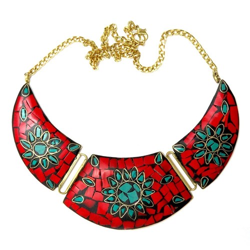 Brass and Resin Stone Necklace