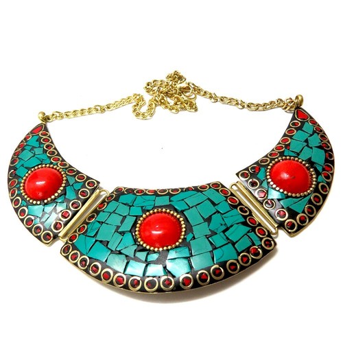 Brass and Colourful Resin Stone Necklace