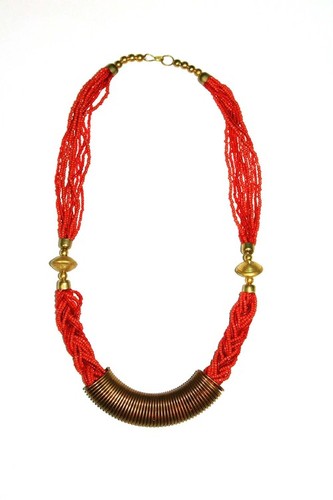 Red Beads and Brass Necklace.