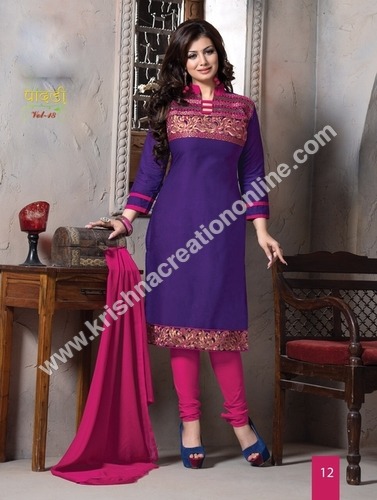 Latest Cotton Suit - Mix Cotton, Unstitched, Purple, Full Sleeves | Embroidered, Party Wear, Comfortable Fit, Stylish Look