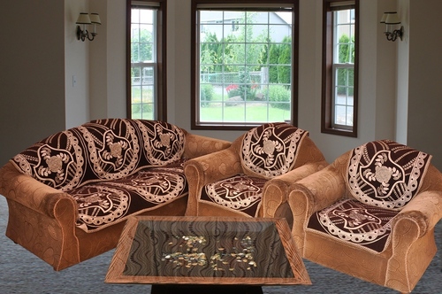 DARK CHOCOLATY 5 SEATER SOFA COVER - Chenille Fabric, 23x27 Inches (Set of 10 Panels) | Embroidered Design, Ideal for Home & Hotel Use